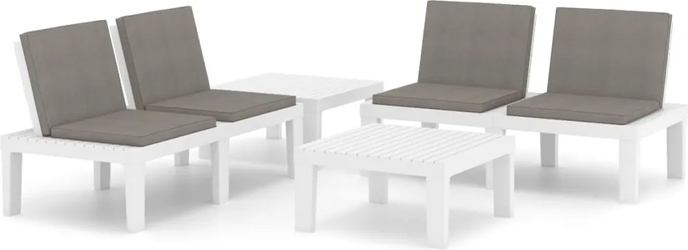 vidaXL Set mobilier de grădină cu perne, 4 piese, alb, plastic