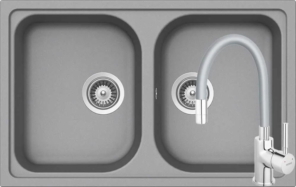 Set chiuveta bucatarie Schock Viola N-200S 790 x 500 mm si baterie bucatarie Ferro Zumba cu pipa flexibila Croma, gri