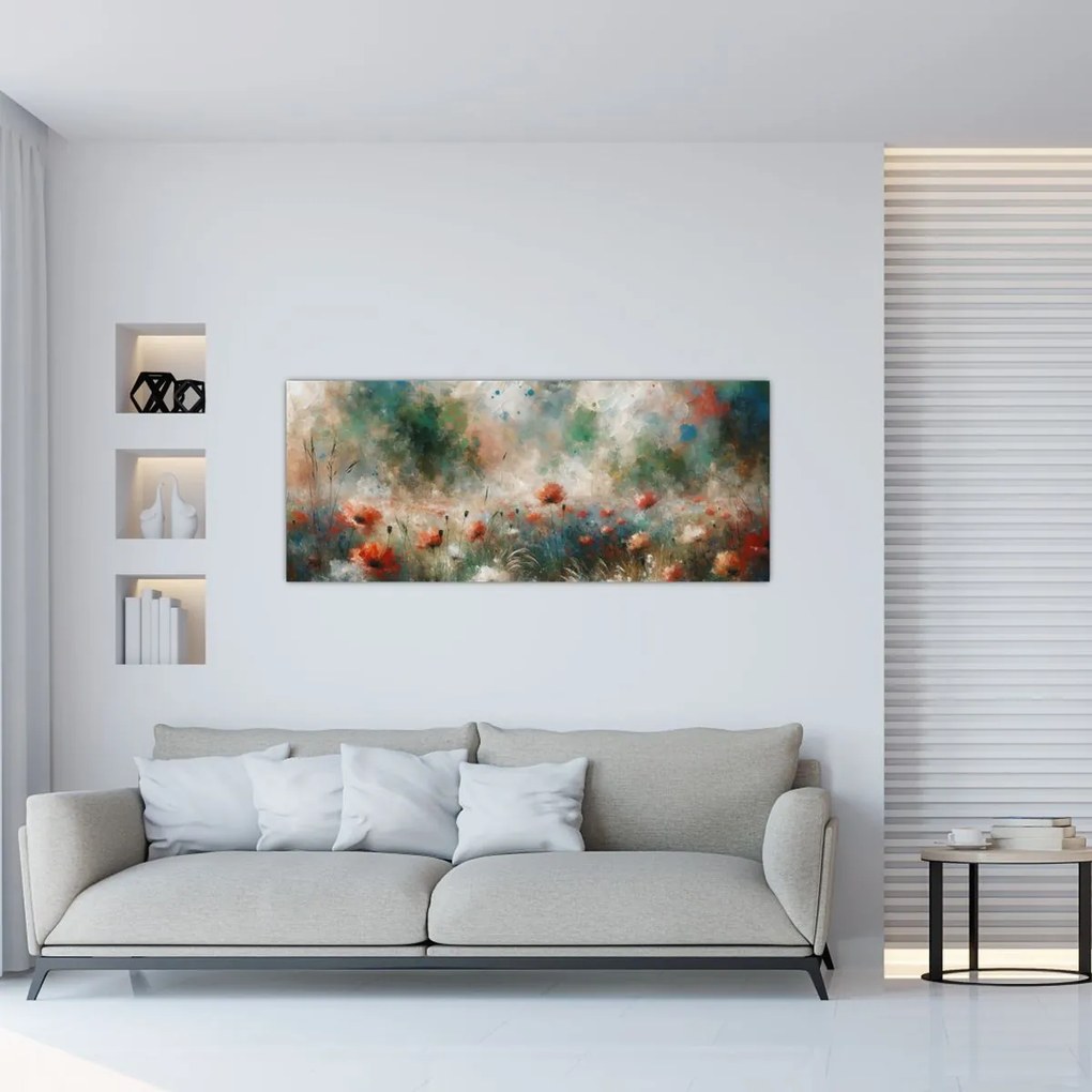Tablou – Abstracție de câmp cu maci (120x50 cm)