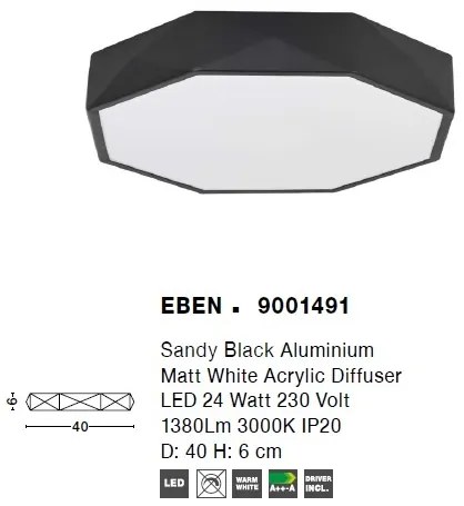 Plafoniera LED moderna design slim EBEN negru NVL-9001491