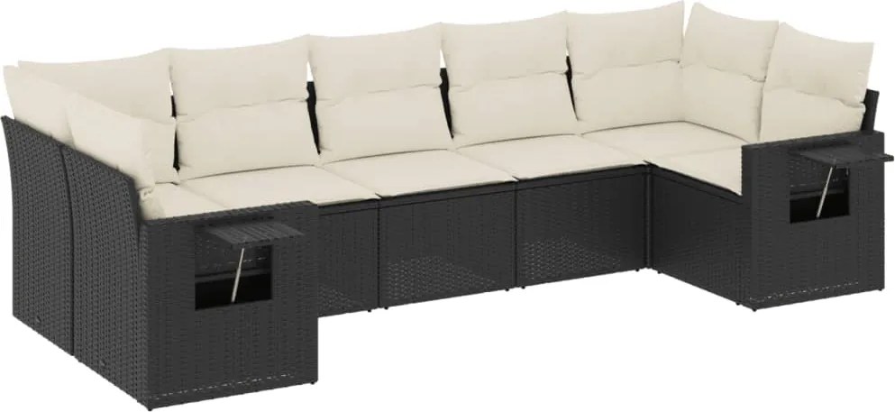 vidaXL Set canapele de grădină cu perne, 7 piese, negru, poliratan