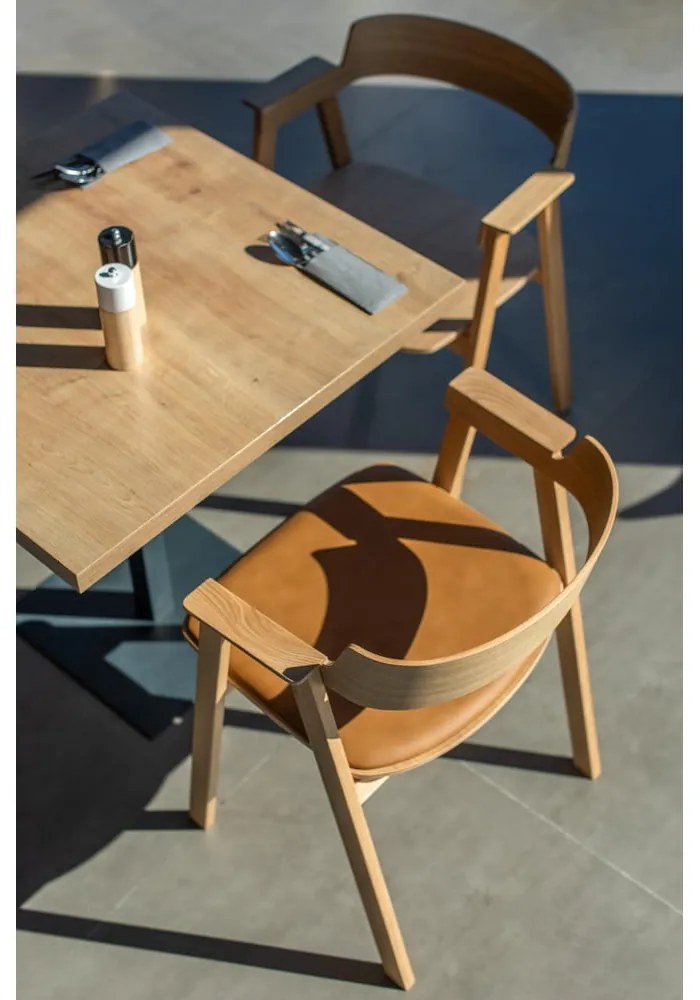 Scaun de dining maro/în culoare naturală cu cotiere din piele Flip – Gazzda