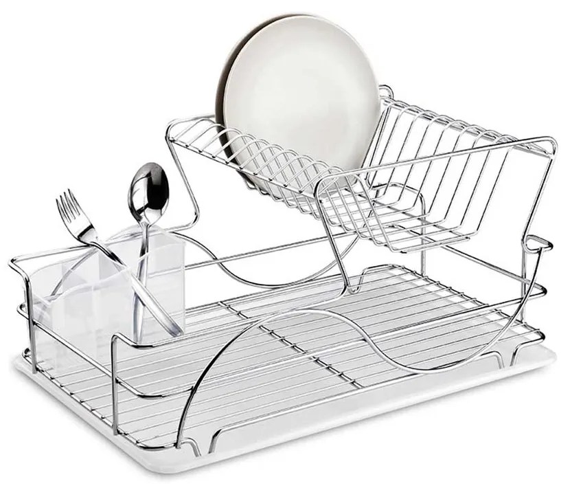 SCURGATOR DE VASE METALIC, 48X35X25 CM, 2 NIVELE, SUPORT TACAMURI, TAVA, ARGINTIU