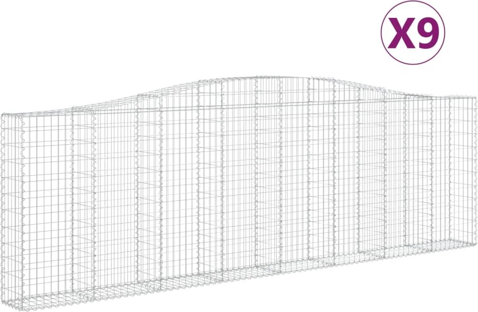 vidaXL Coșuri gabion arcuite 9 buc. 400x30x120/140 cm, fier galvanizat