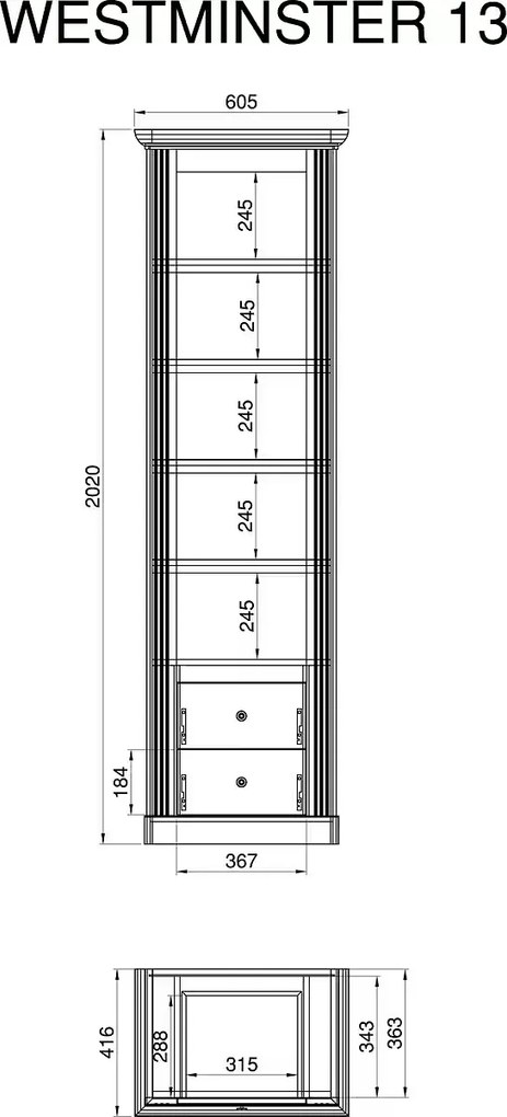 Bibliotecă ~Mykonos~ in stil modern, culoare gri antracit-stejar, fronturile MDF, 61 cm lungime