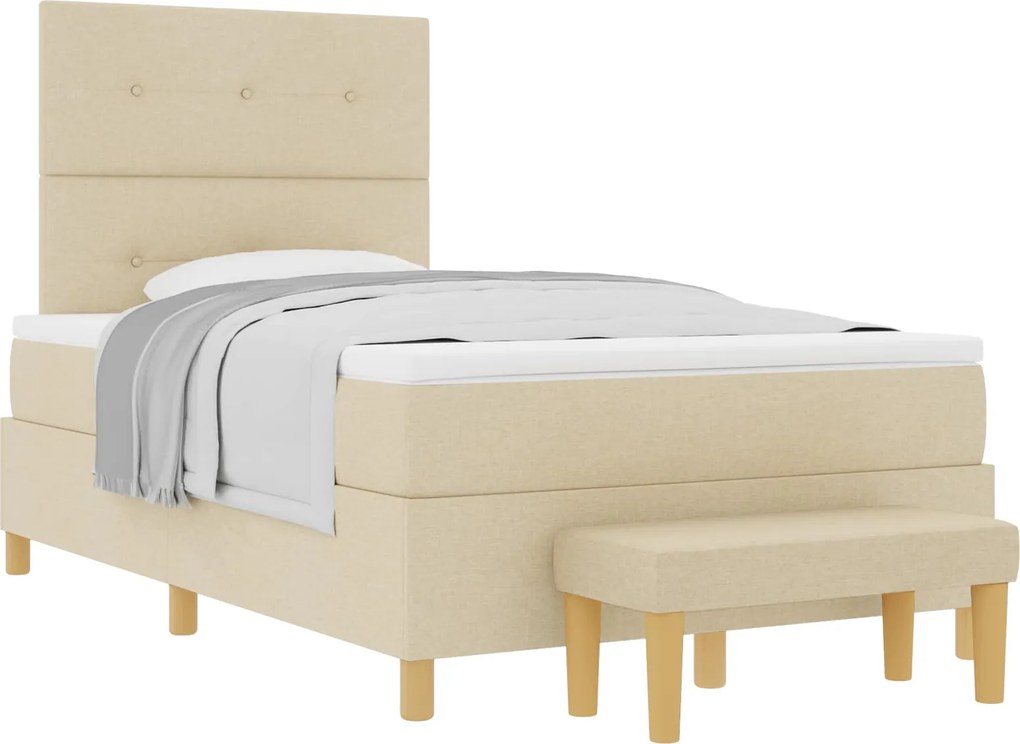 vidaXL Pat cu arcuri cu saltea cu headboard Crem 120 x 190 cm țesătură