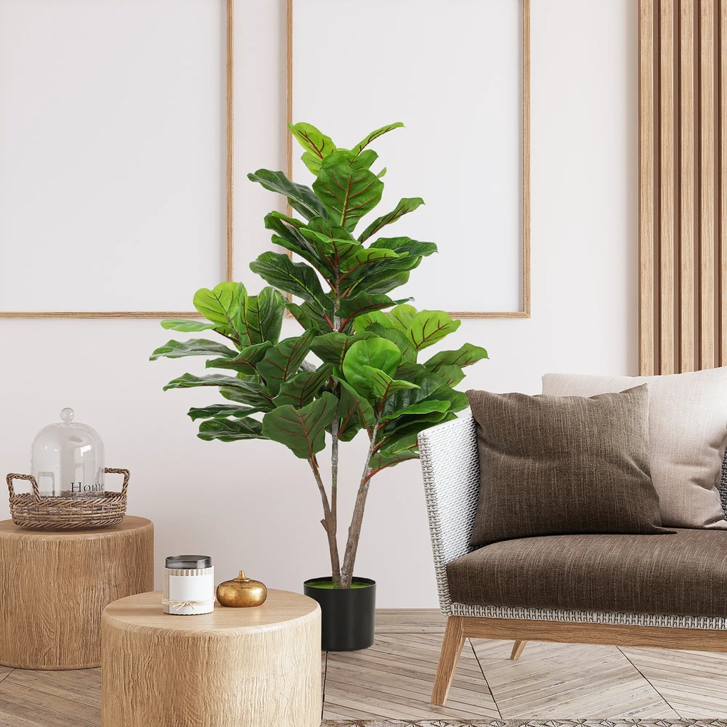 HOMCOM Fig Violin Artificial 110cm Planta artificiala, Plastica Plante artificiale in ghiveci, Decor moder Conta | Aosom Romania
