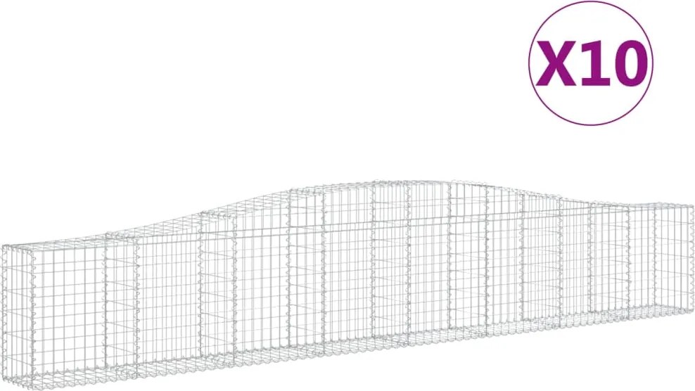vidaXL Coșuri gabion arcuite 10 buc, 400x30x60/80 cm, fier galvanizat