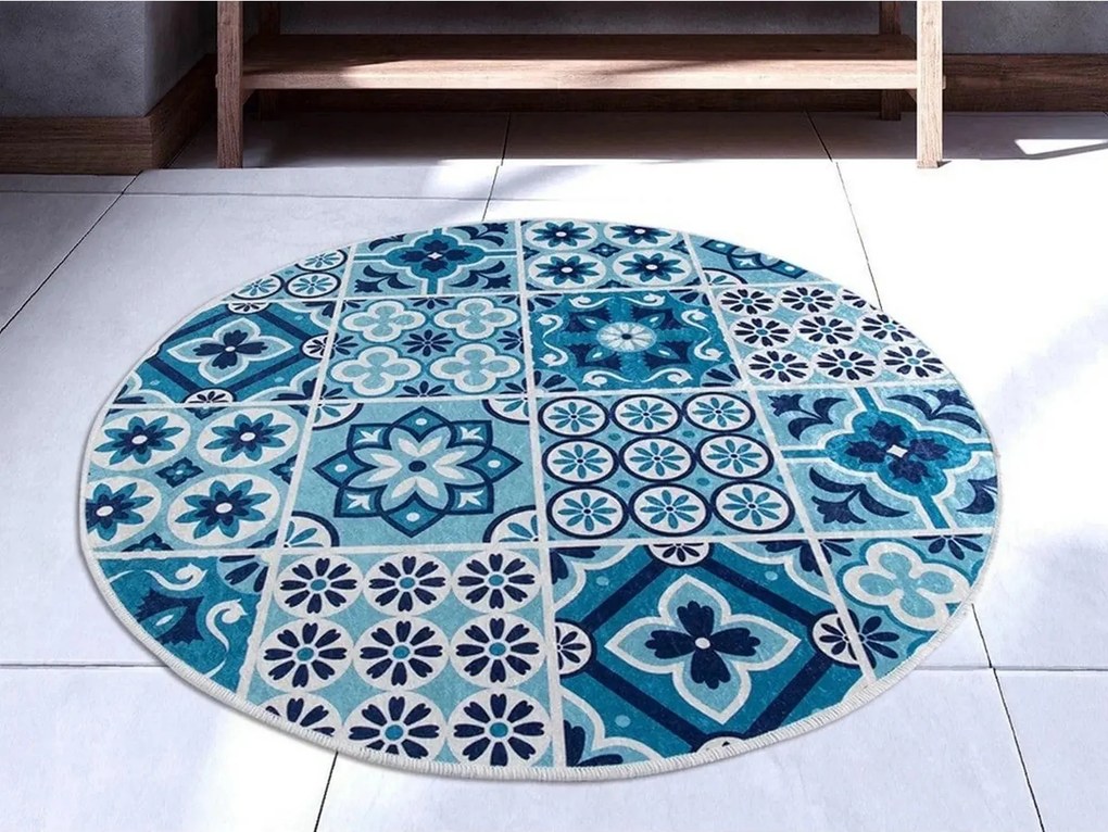 Covoras baie CERAMIC DJT, 100x100 cm, forma rotunda, poliester, multic