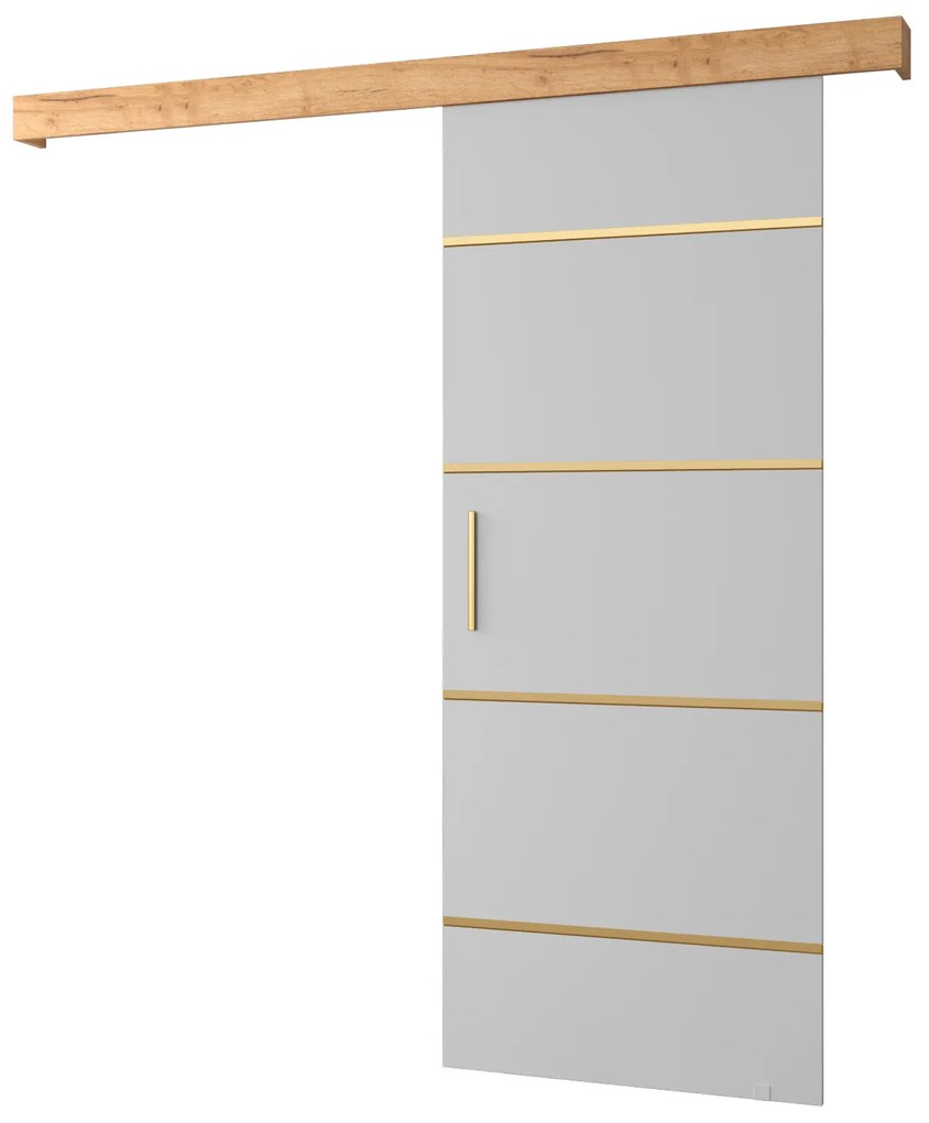 Uși culisante 90 cm Sharlene IV (alb mat + stejar artisan + auriu). 1043750
