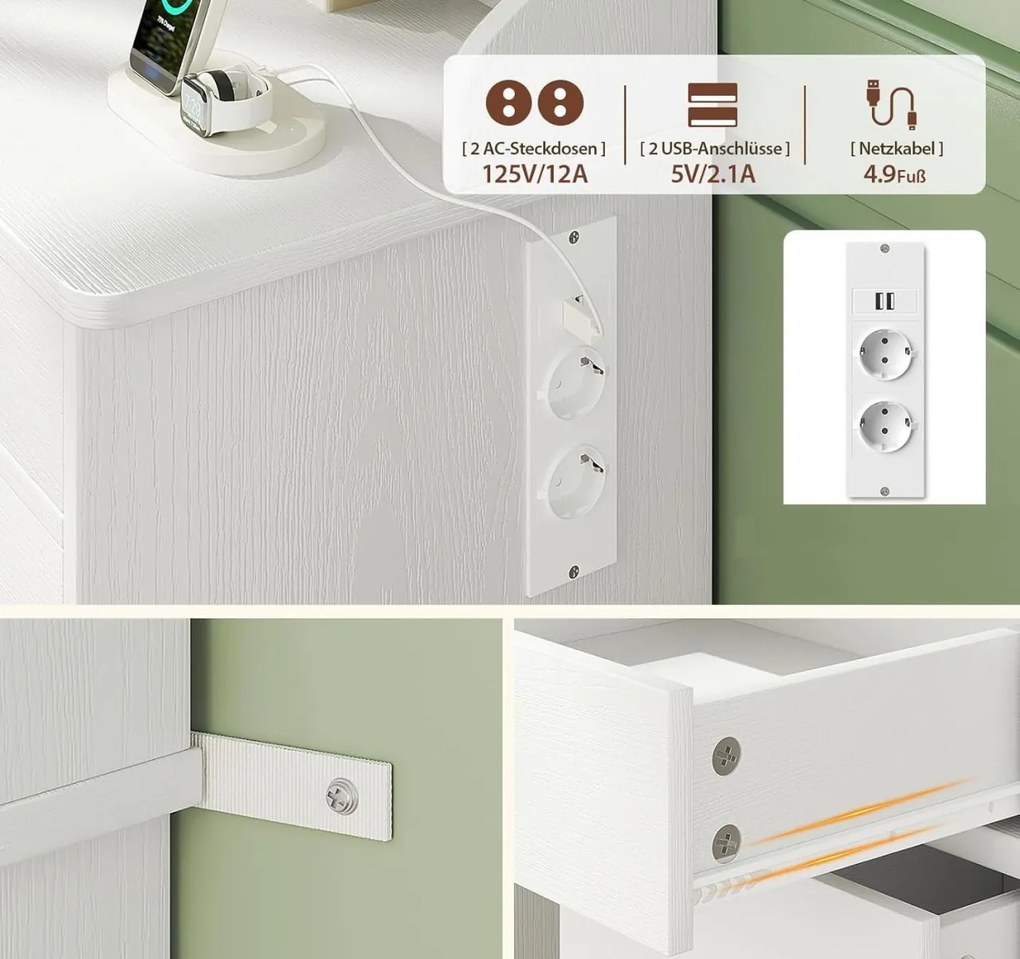 SEA909 - Set Masa toaleta 110 cm pentru colt, cu 11 sertare, cosmetica machiaj, oglinda cu LED, masuta vanity, cu Prize si USB - Alb