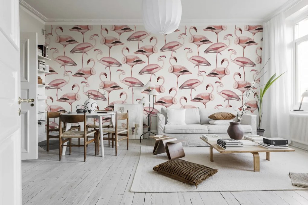 Tapet Flamingos, Soft Pink, Rebel Walls