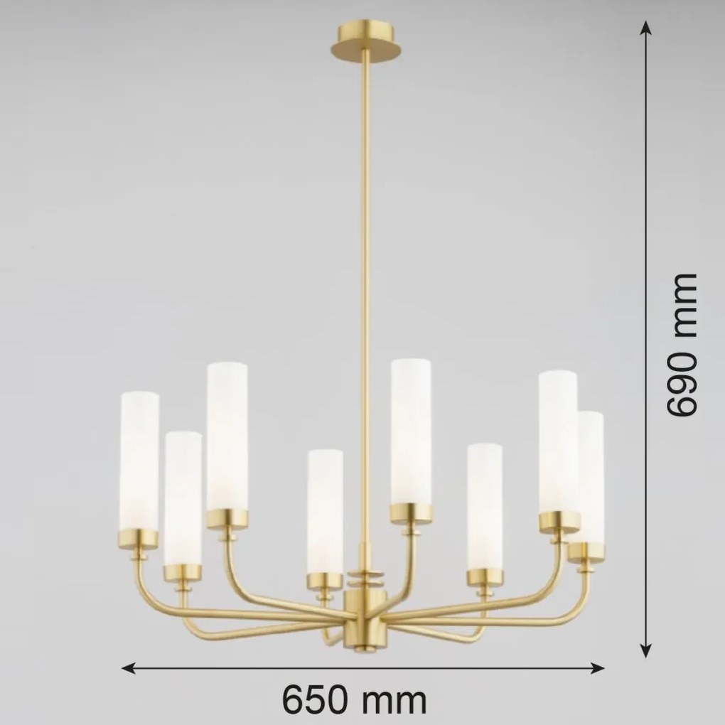 Candelabru 8 brate, alama periata, sticla alb mat PRESTON 5081