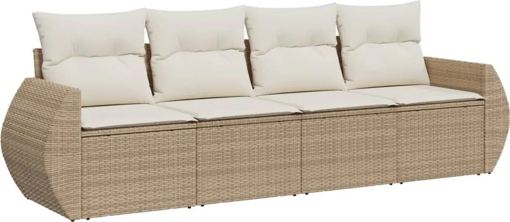 vidaXL Set canapele de grădină, 4 piese, cu perne, bej, poliratan