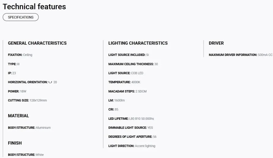 Spot LED incastrabil MINI COLIN-1 White recessed 18-25W 4000K 56°