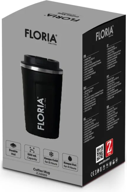 Cana de cafea Floria ZLN9969 tip termos, capacitate 380ml, interior din inox, pereti dublii, negru