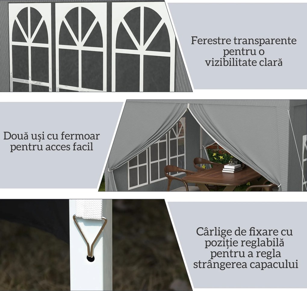 Outsunny Foișor de Grădină Impermeabil, cu Panouri Laterale Pliabile din Oțel și Acoperiș, 2,95x2,95x2,58 m, Verde | Aosom Romania