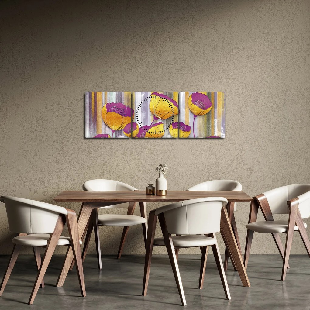 Tablou - Ilustrațir cu flori (cu ceas) (90x30 cm)