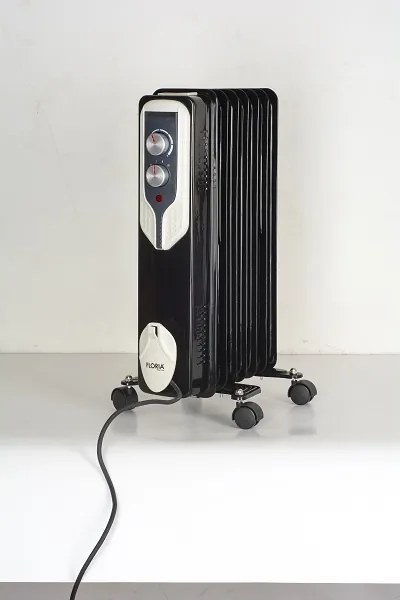 Calorifer electric Floria ZLN3642,Negru 1500 W, 7 elementi, 3 trepte de putere, Termostat reglabil, Protectie supra-incalzire, Indicator luminos,