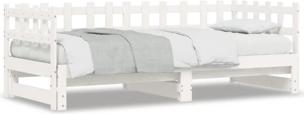 vidaXL Pat de zi extensibil, alb, 2x(90x200) cm, lemn masiv de pin
