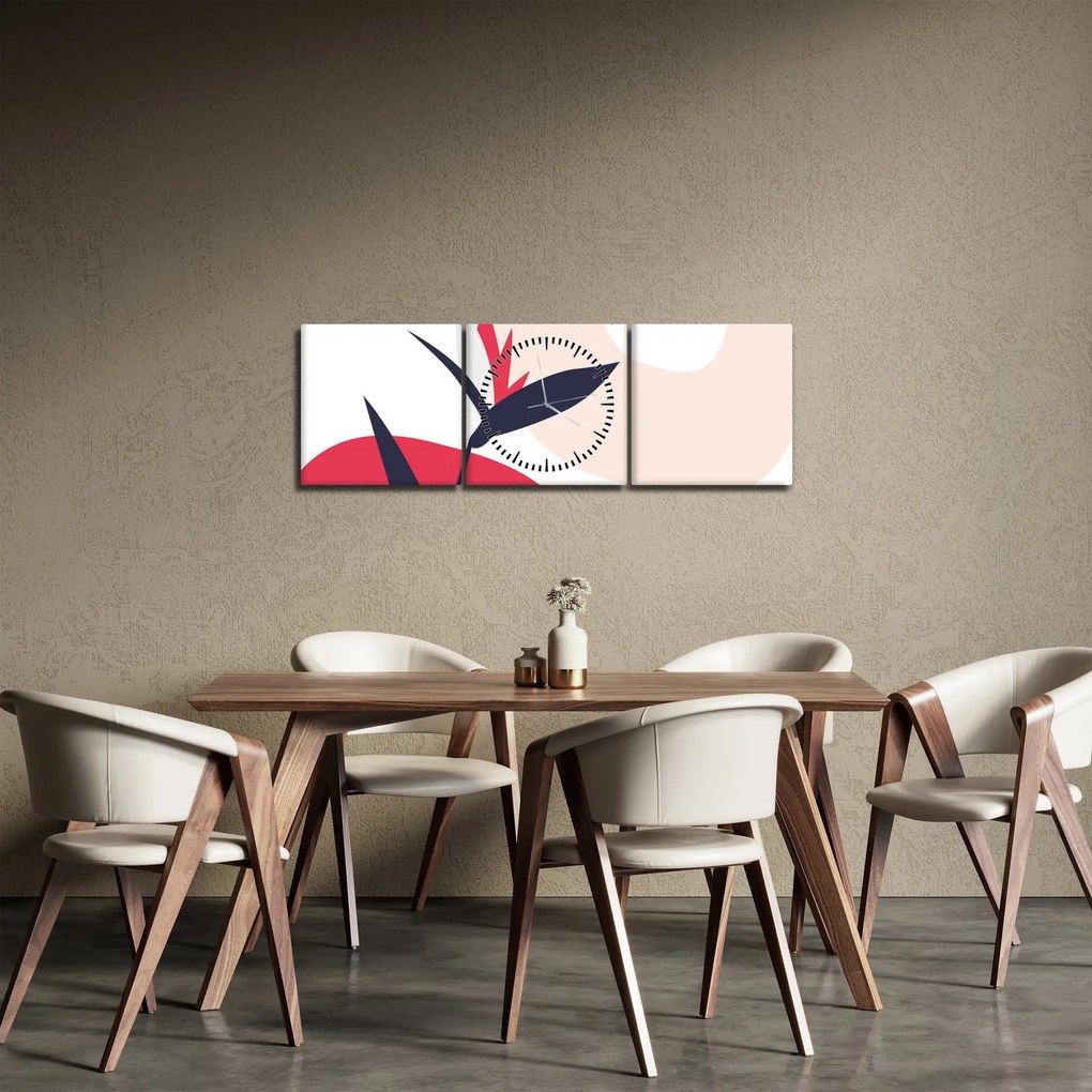 Tablou - Abstracție florală roz N⁰1 (cu ceas) (90x30 cm)