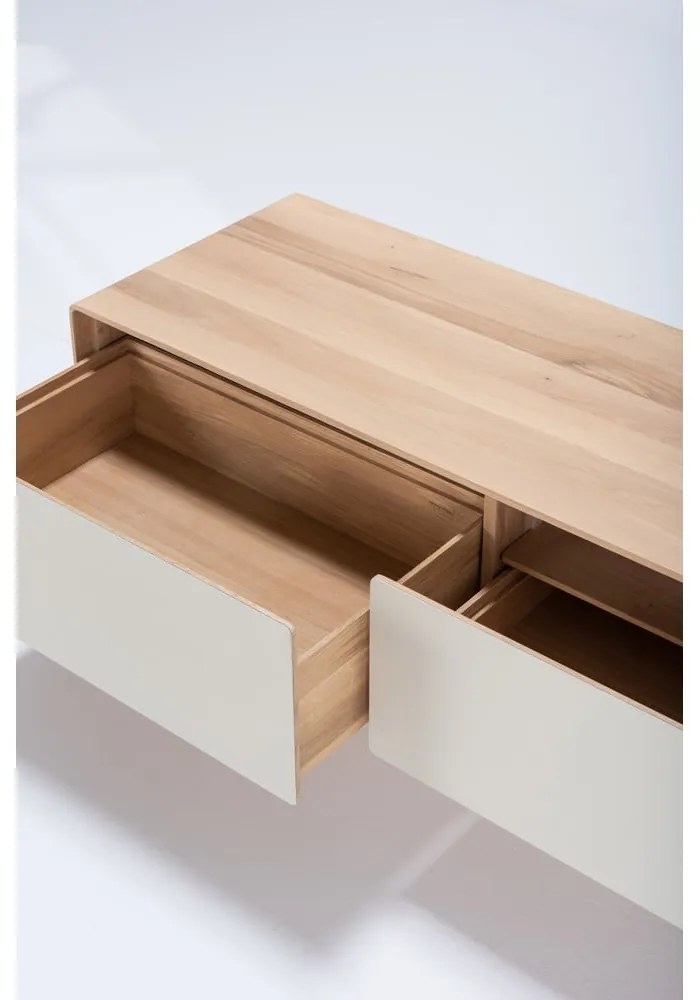 Comodă TV albă/în culoare naturală din lemn de stejar 200x48 cm Fina – Gazzda