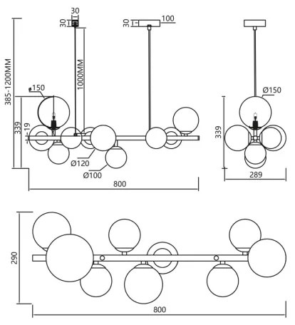 Lustră pe cablu MILA 10xG9/9W/230V negru/gri
