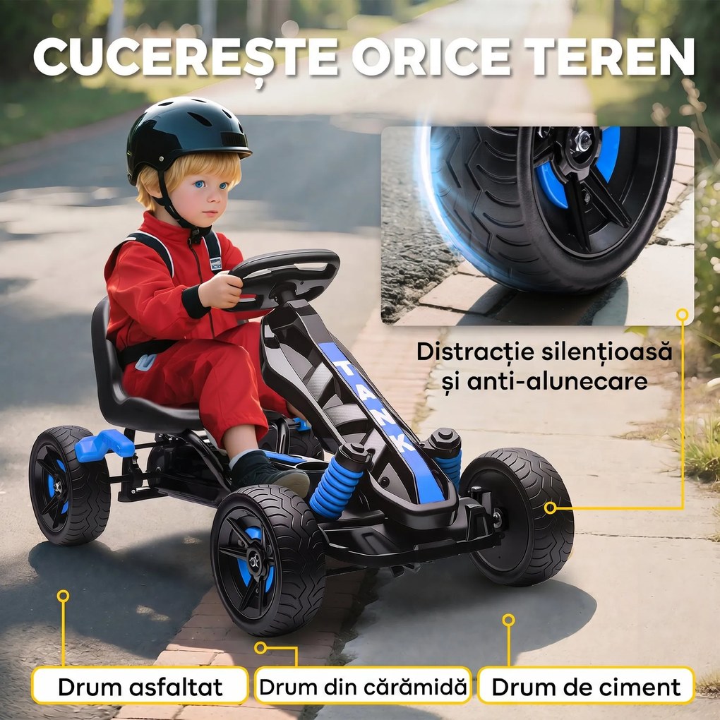 AIYAPLAY Kart cu pedale pentru copii 3-6 ani, max. 50 kg, cu suport pentru pahar și roți EVA antiderapante, albastru | Aosom Romania
