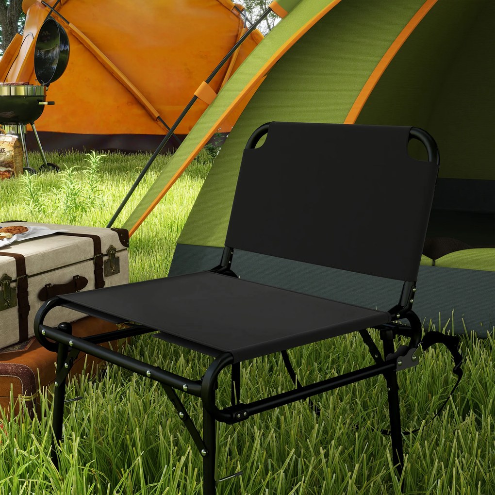 Outsunny Set de 2 Scaune Pliante Multifuncționale, Scaun de Camping, Cadru Metalic și Țesătură Oxford, 51x58x72 cm, Negru | Aosom Romania