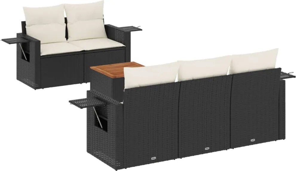 vidaXL Set mobilier de grădină cu perne, 6 piese, negru, poliratan
