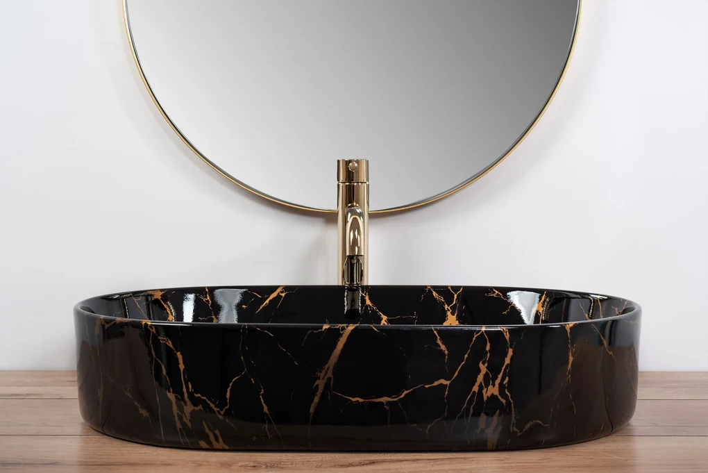 Lavoar ceramic pentru blat Rea Nadia Black Marble Shiny | BIANO
