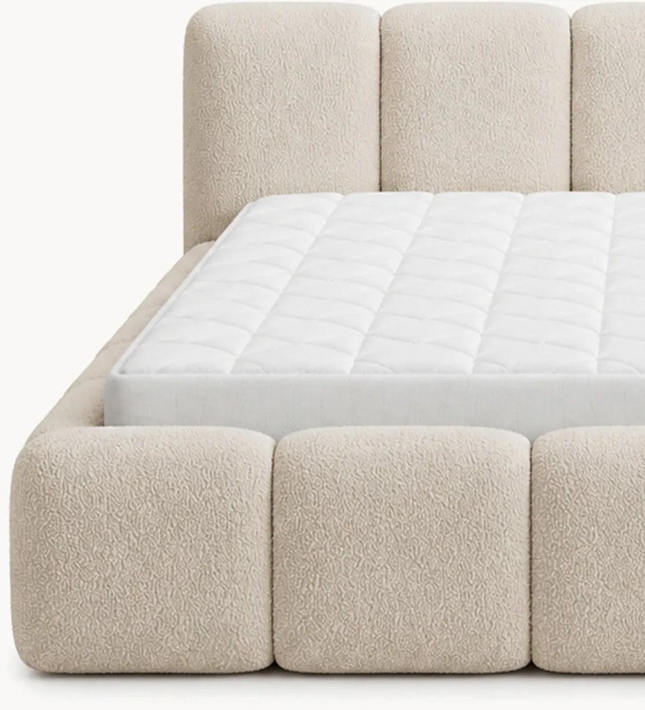 Pat tapițat Tesia 160x200 cu ladă de depozitare - bouclé bej Quelle 03