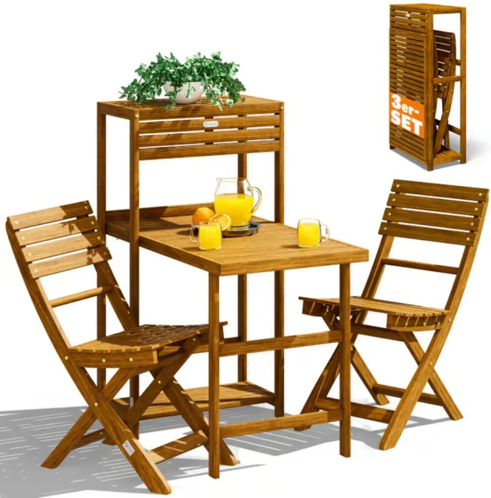Set balcon PATIO, 3 piese, lemn natural Casaria