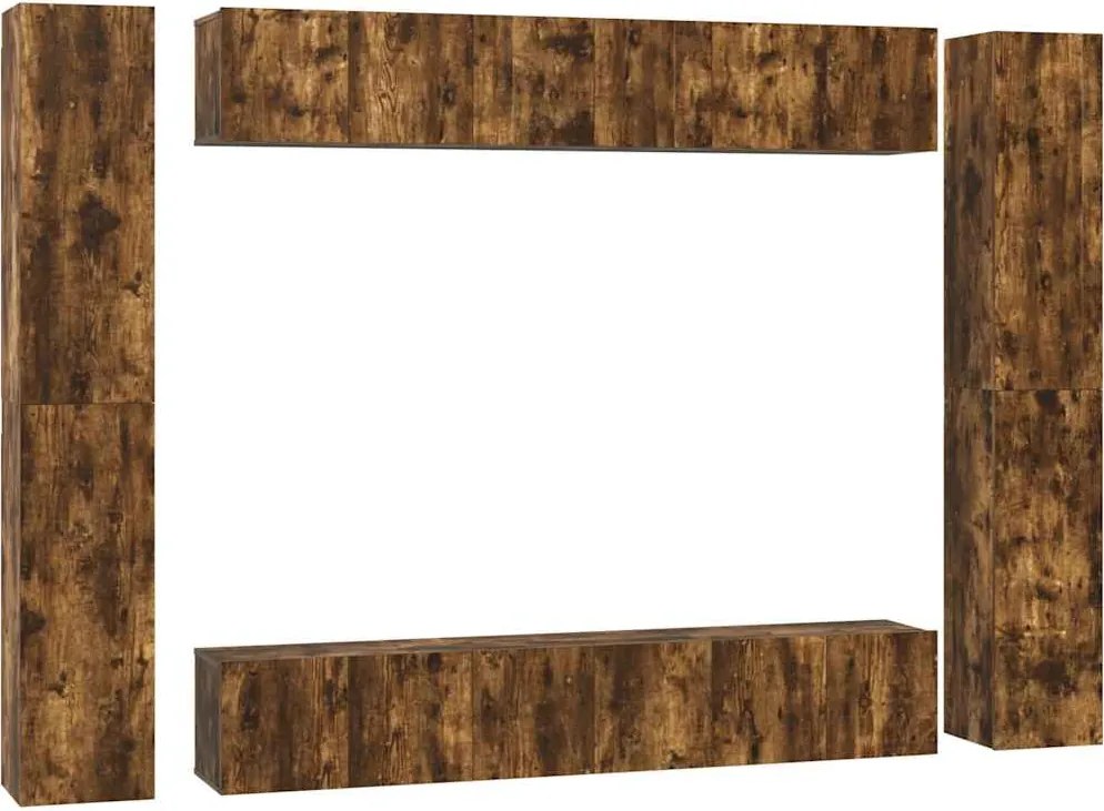 vidaXL Set dulapuri TV, 10 piese, stejar fumuriu, lemn prelucrat