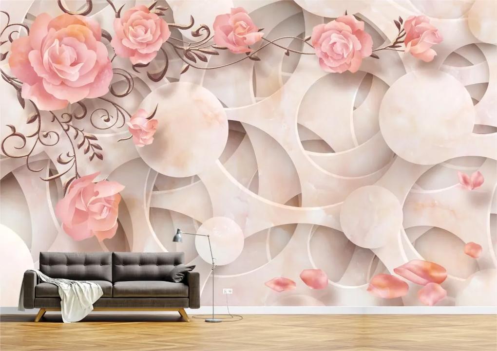 Tapet Premium Canvas - Flori roz pe fundal abstract