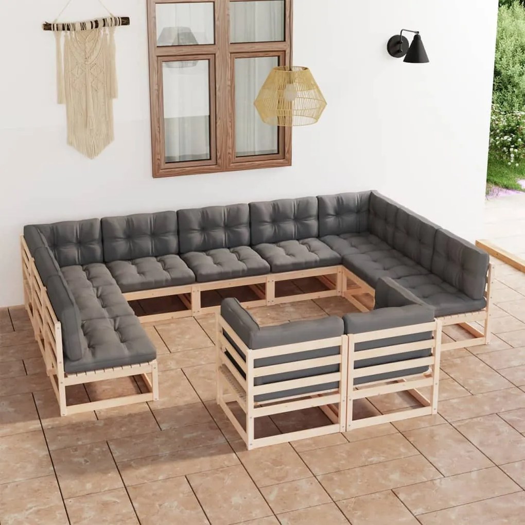 Set mobilier de gradina, 11 piese, cu perne, lemn masiv de pin Maro, 1, Da