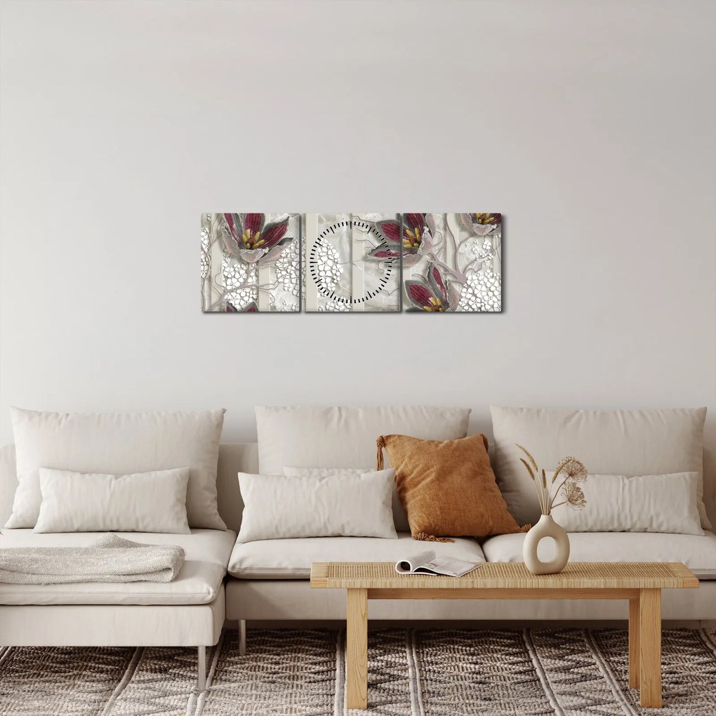 Tablou - Flori decorative (cu ceas) (90x30 cm)