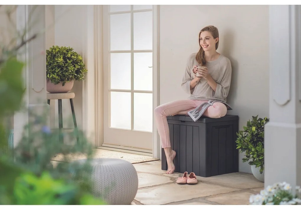 Keter Cutie de depozitare pentru grădină cu scaunMarvel plus antracit, 270 l, 116 x 57 x 45 cm