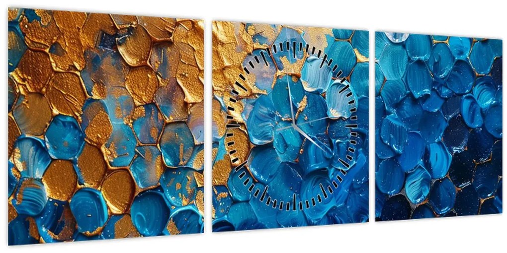 Tablou - Pictura albastru-auriu (cu ceas) (90x30 cm)