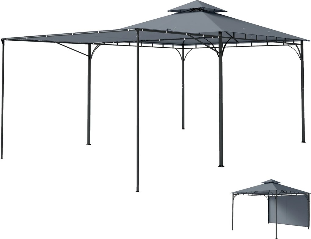 Outsunny Foișor de Grădină 3.2x3.2 m cu Acoperiș Extensibil, Foișor de Exterior cu Acoperiș Dublu Ventilat, Găuri de Drenaj, Cadru Metalic, pentru Grădină, Balcon, Petreceri, Terasă, UV30+, Gri Închis | Aosom Romania