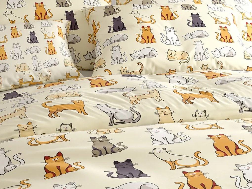 Lenjerie de pat din polibumbac COLORED CATS POLY crem Dimensiune lenjerie de pat: 2 buc 70 x 90 cm | 200 x 220 cm