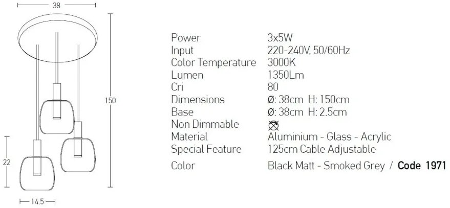 Lustra LED cu 3 pendule design modern Vicun negru 38cm