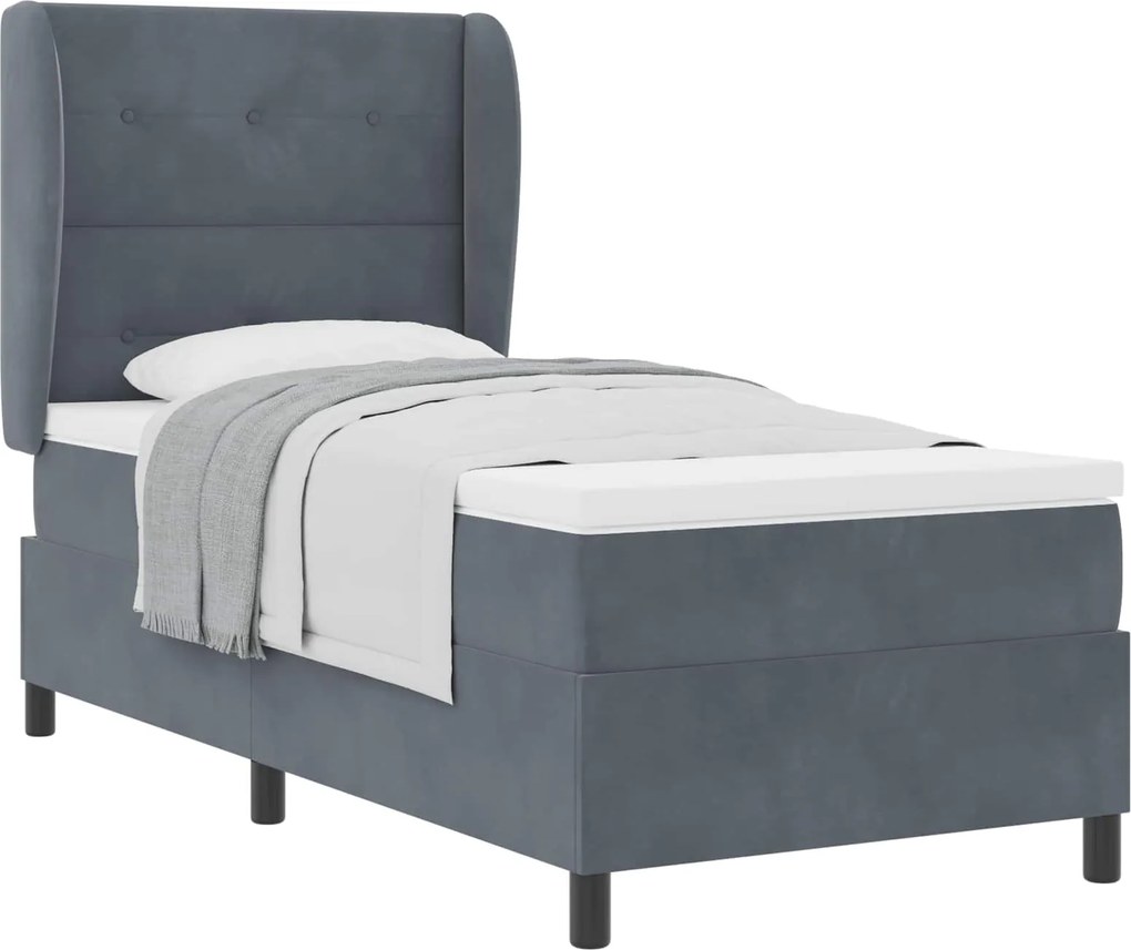 vidaXL Pat cu arcuri cu saltea Gri închis 200 x 80 cm Catifea