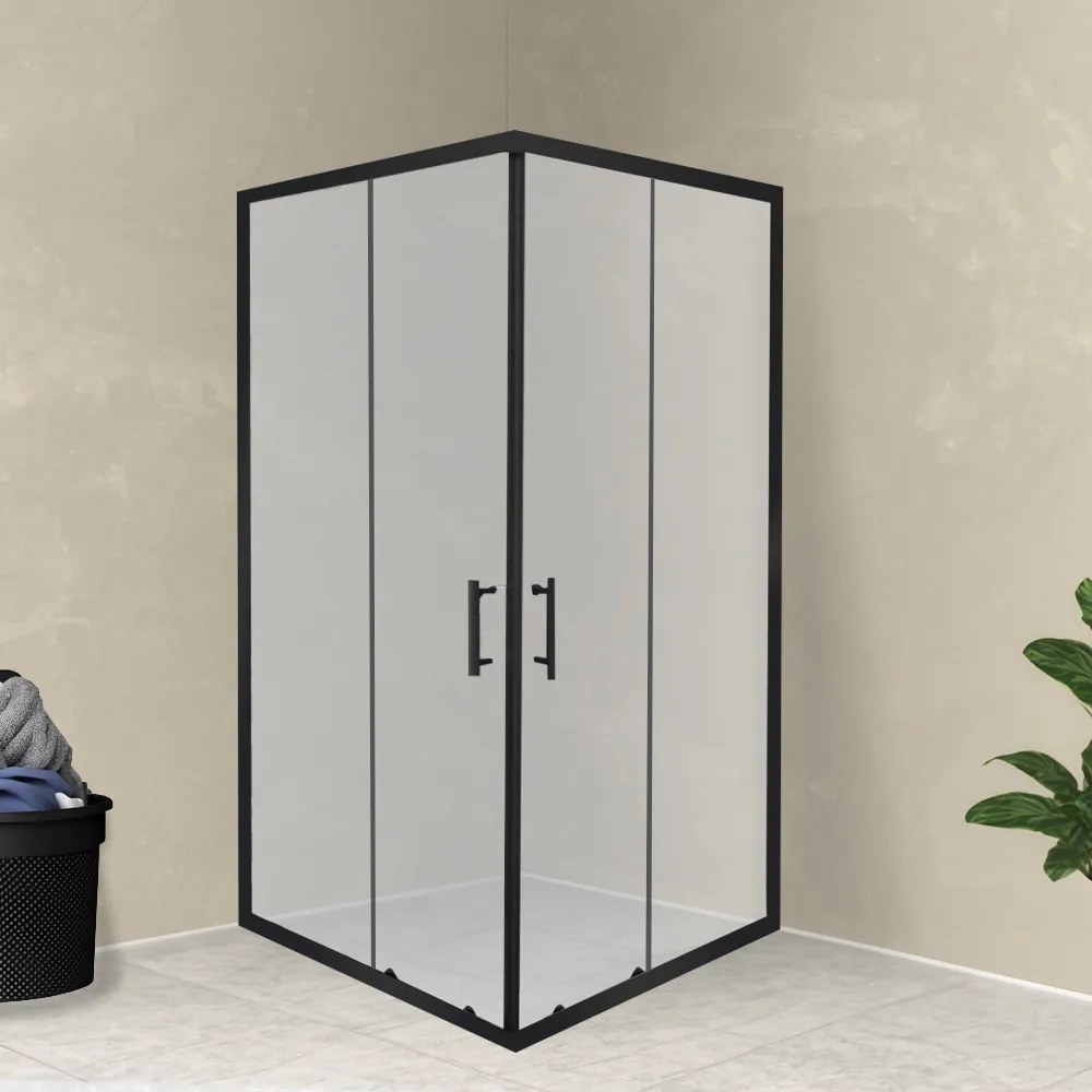 Cabină de duș pătrată Spirit Clear 90x90x180 cm, fără cădiță de duș, neagră