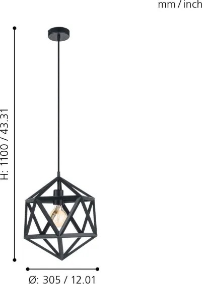 Eglo 49761 - Lampa suspendata EMBLETON 1xE27/60W/230V