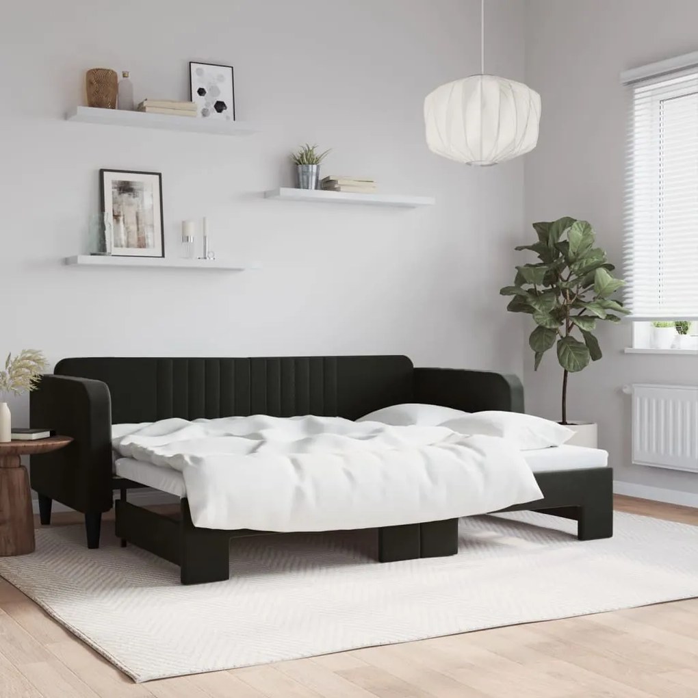 vidaXL Pat de zi cu extensie, negru, 80x200 cm, catifea