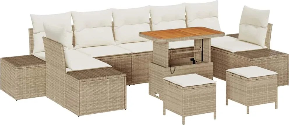 vidaXL Set de canapele pentru grădină cu pernă 10 pcs Bej Rattan poli
