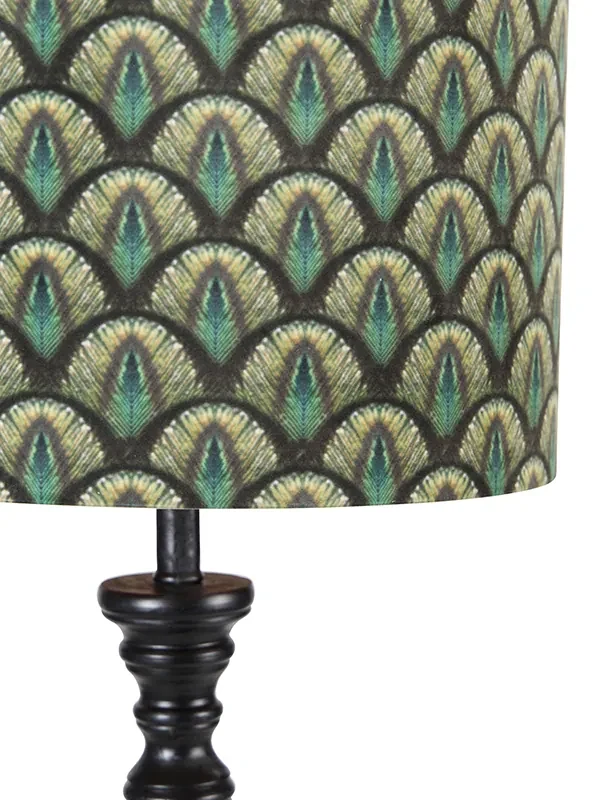 Lampă de podea clasică neagră cu abajur cu model de păun 40 cm - Classico