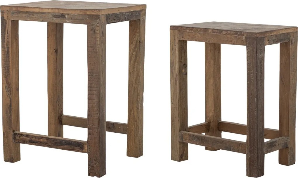 Set de 2 măsuțe laterale rustice din lemn reciclat maro, 26x40x50 cm și 36x40x57 cm, „Galen"