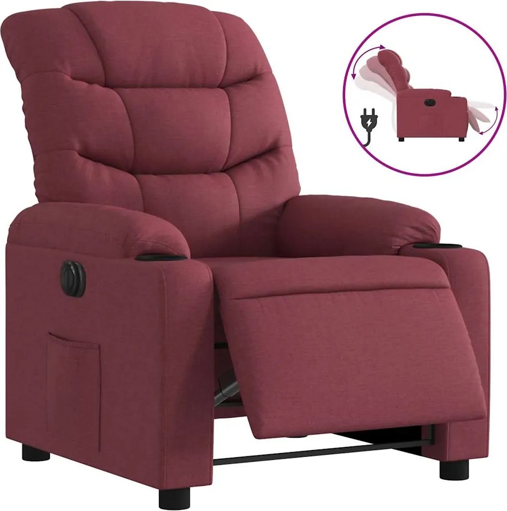 vidaXL Fotoliu rabatabil electric, roșu vin, material textil